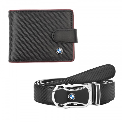 Мъжки подаръчен комплект колан и портфейл Auto Set с лого BMW