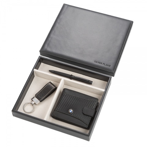 Подаръчен комплект портфейл, химикал и ключодържател Auto Set с лого на BMW, AS4202
