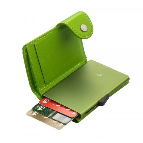 Картодържател C-secure естествена кожа в зелен цвят, CS00504