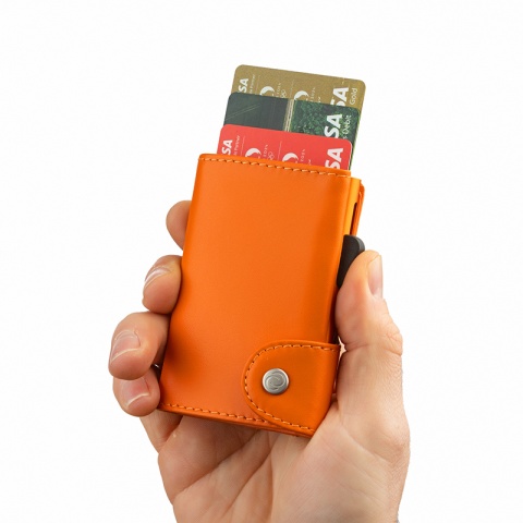 Картодържател C-secure естествена кожа в оранжев цвят, CS00505