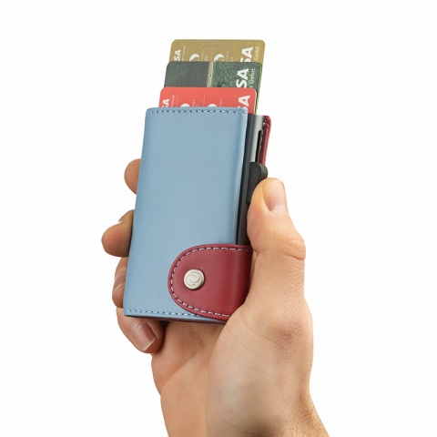 Картодържател C-secure естествена кожа в син/розов цвят, CS00604