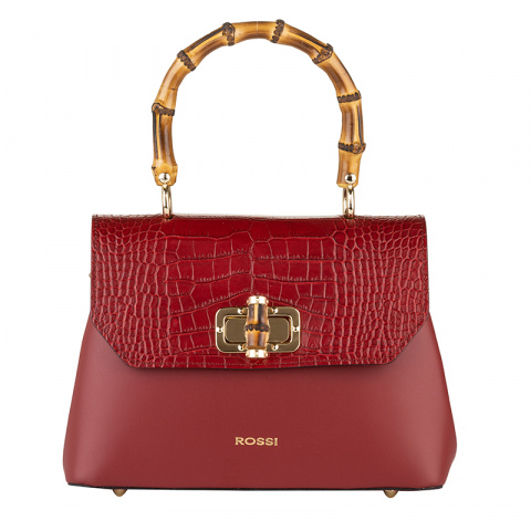 Дамска тъмночервена чанта с бамбукова дръжка ROSSI