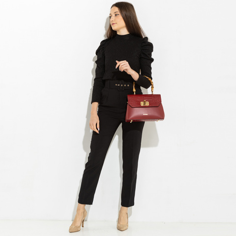 Дамска тъмночервена чанта с бамбукова дръжка ROSSI