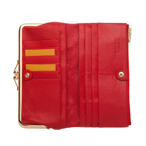 Дамски наситено червен портфейл със златен обков ROSSI