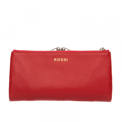 Дамски наситено червен портфейл със сребърен обков ROSSI