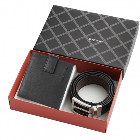 Мъжки подаръчен комплект от портфейл и колан Silver Flame, SFS-028